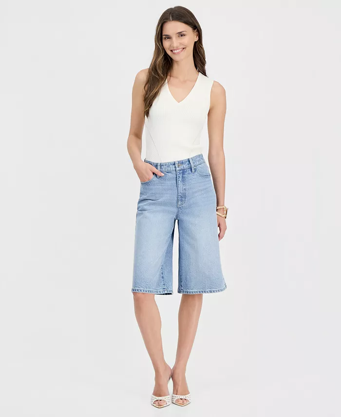 Women's High Rise Long Denim Shorts - thumbnail 3