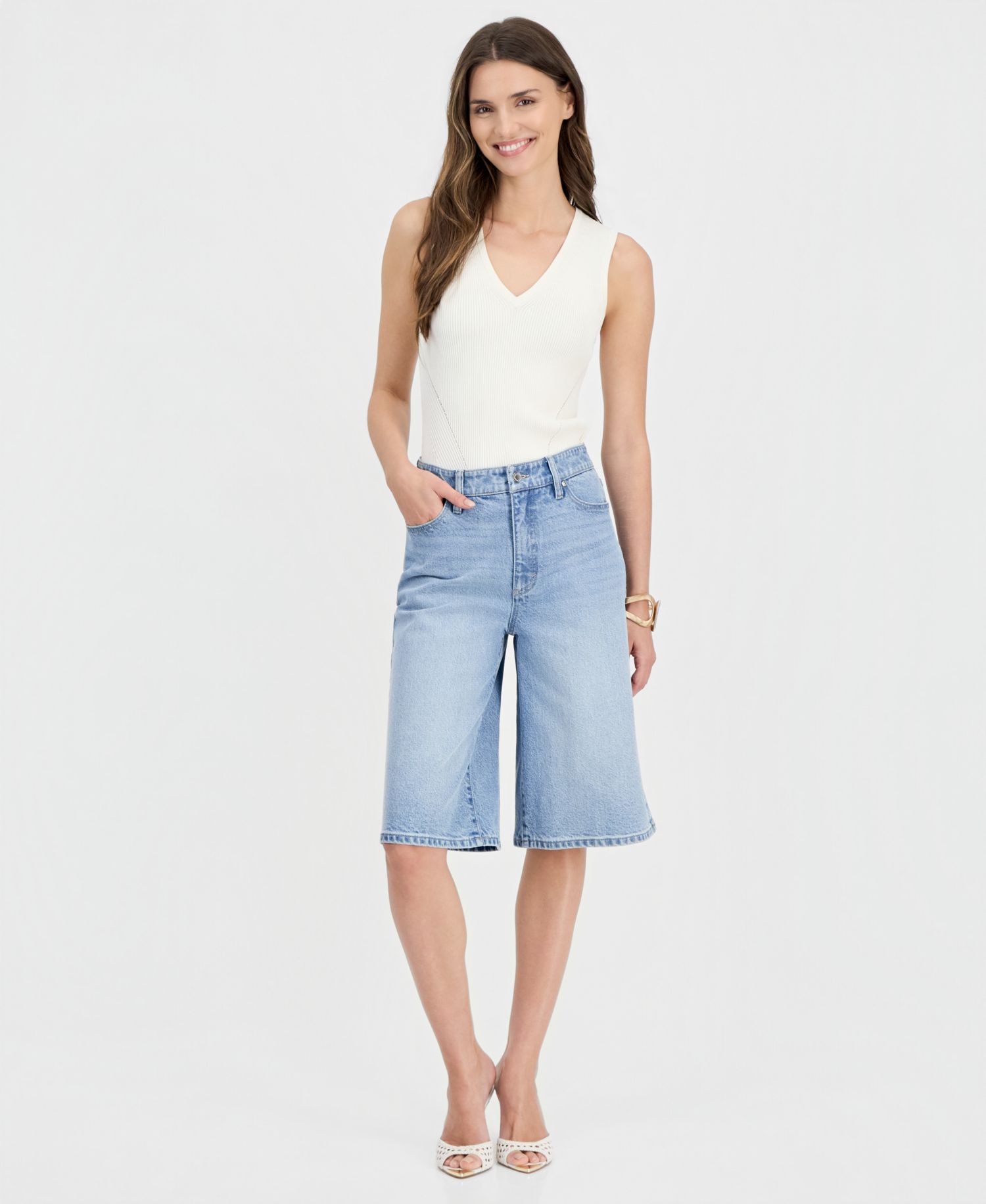 Women's High Rise Long Denim Shorts