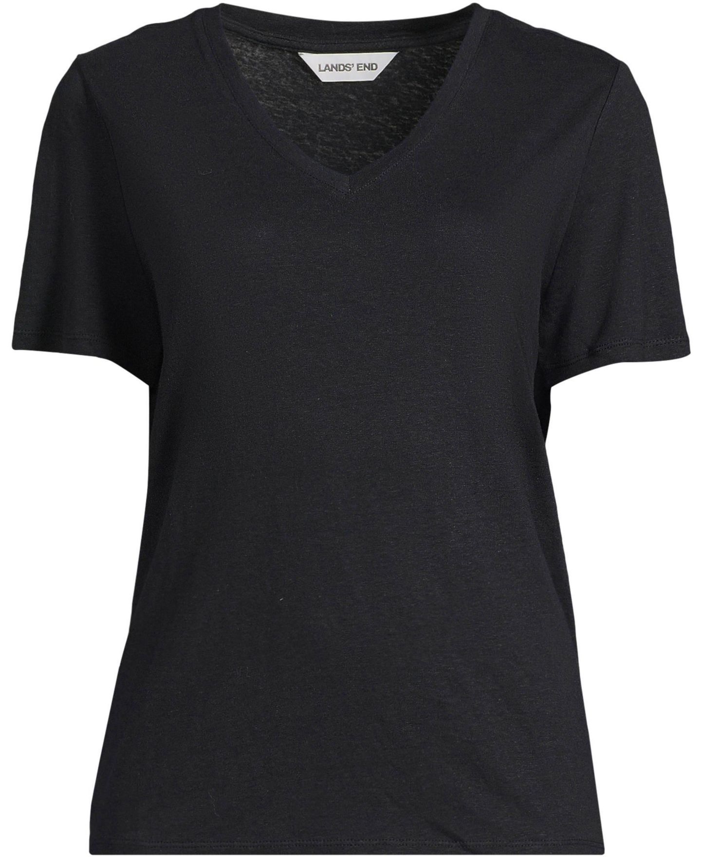 Женская футболка Lands' End Short Sleeve Linen Blend V-neck, цвет: Чёрный — фото 3