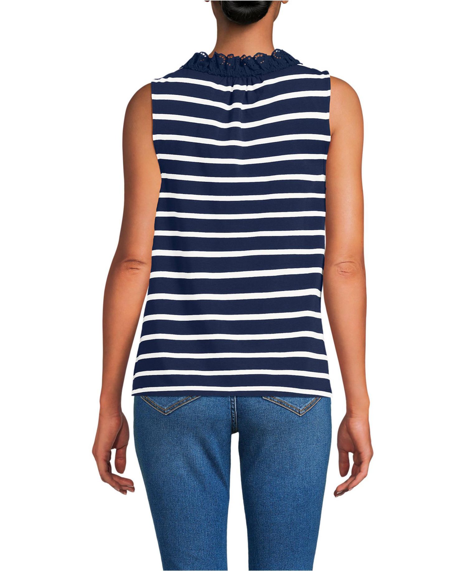 Women's Lightweight Jersey Button Front Lace Trim Tank