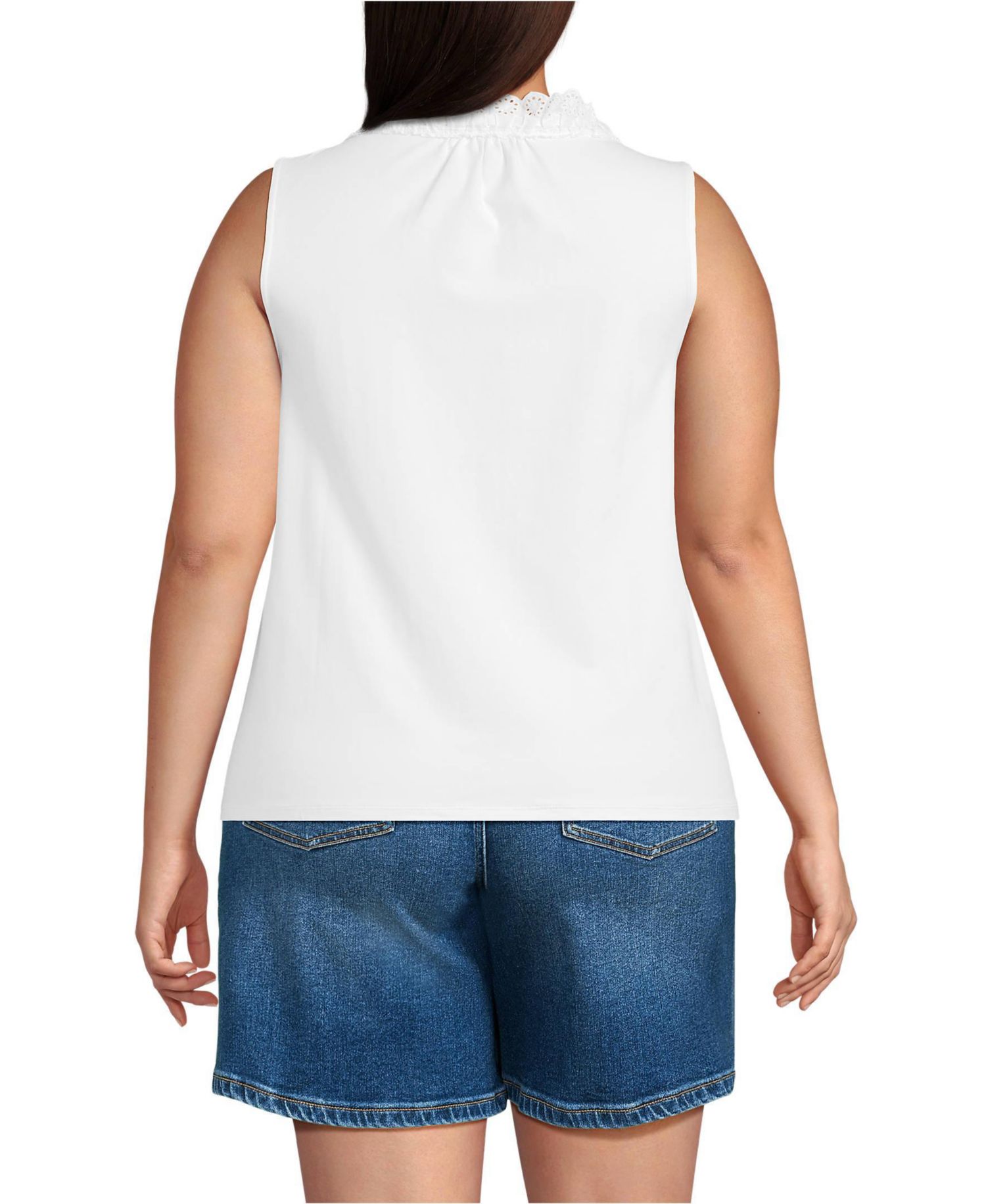 Plus Size Lightweight Jersey Button Front Lace Trim Tank
