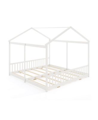 Double Floor Bed for Twins House Beds with Safety Guardrails for 2 Kids