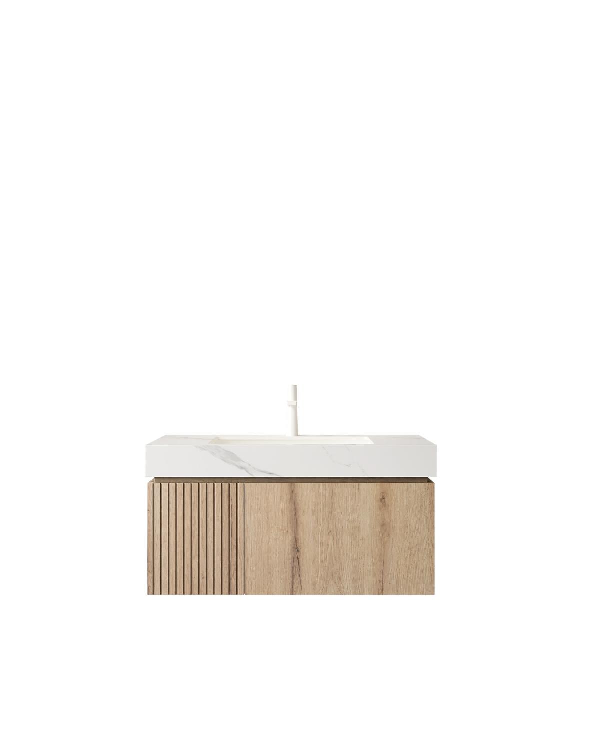 Sillysis Wall Mounted Bathroom Vanity with Carrara Sintered Stone Top, Undermount Ceramic Sink