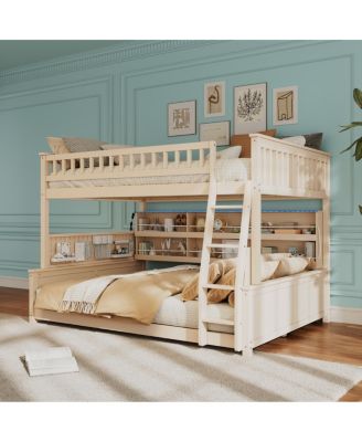 Full XL over Queen Bunk Bed with Shelving, Lights And Pegboard