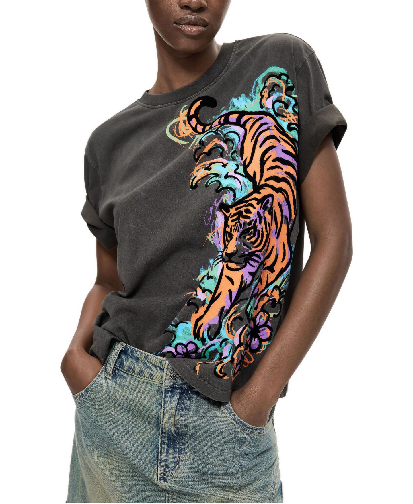 Женская футболка Desigual Tiger T-Shirt 100% Cotton, цвет: Чёрный — фото 4