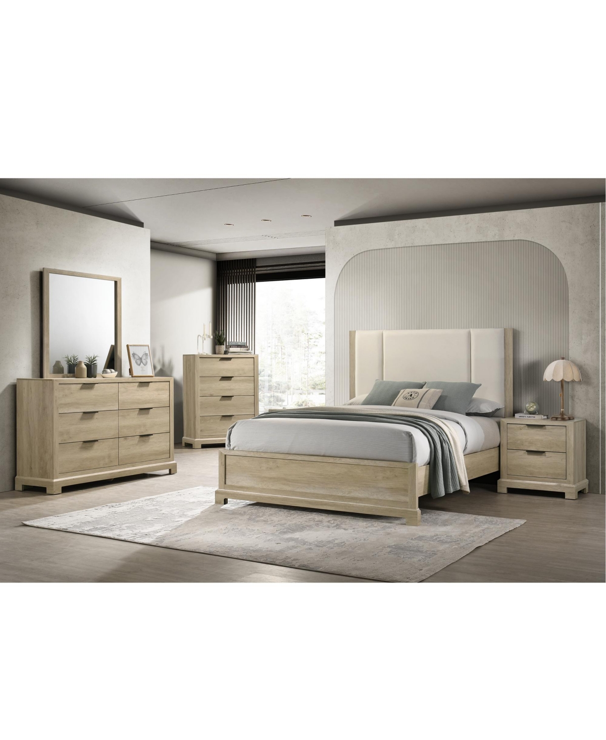 Kings Brand Furniture Modern Rustic Oak Nightstand with 2 Drawers - Contemporary Engineered Wood Bedside Table