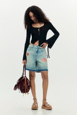 Women's Printed denim bermuda