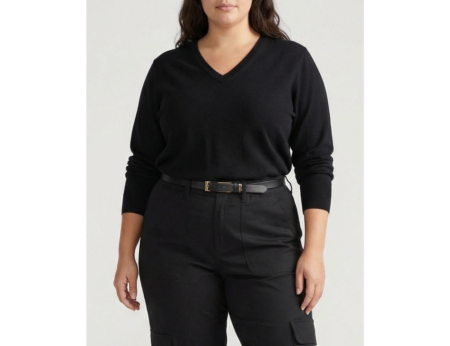 Plus Size Savvy Fine Knit V Sweater