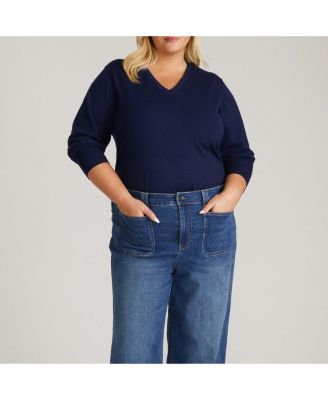 Plus Size Savvy Fine Knit V Sweater