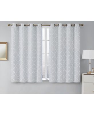 Versailles Lattice Flocked Complete Blackout Thermal Insulated Window Curtain Grommet Panels, Energy Savings & Soundproof - Set of 2