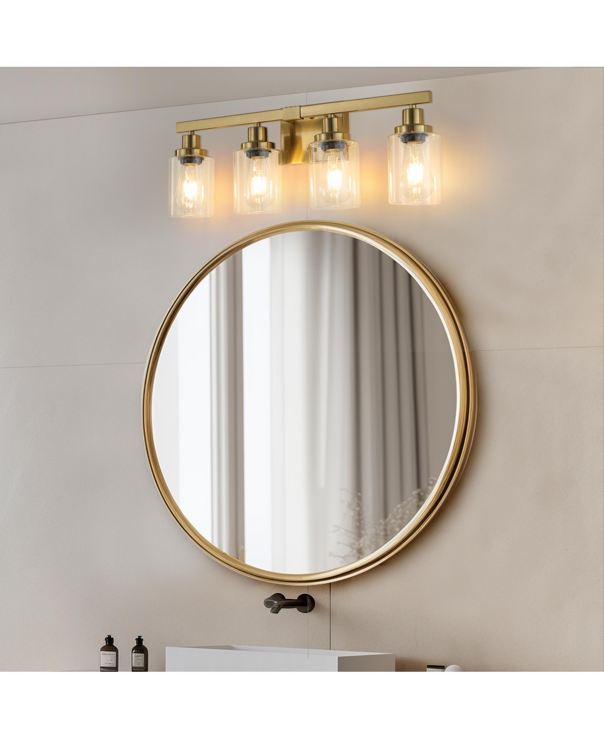 Busdays 24 Inch 4 Light Vanity Light with Clear Glass Shades Modern Iron Metal Bathroom Wall Fixture for Mirror Bathroom Dressing Table No Bulbs