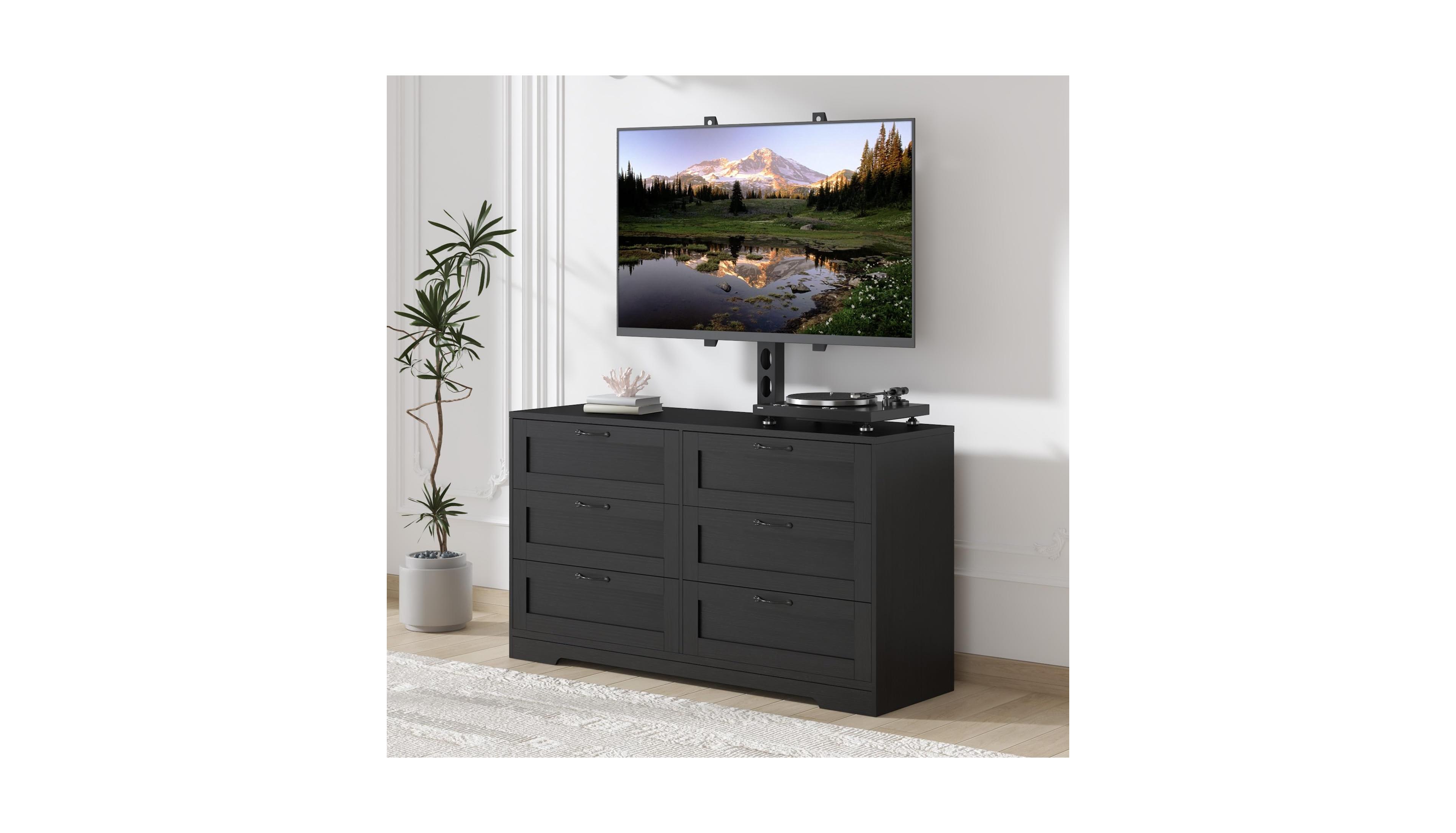 gaomon 47.2 Tv Stand with Mount for TVs 32-85", Media Console with 6 Drawers and Adjustable Height Bracket
