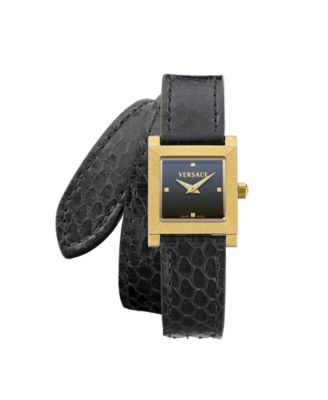 Women's Mosaic Black Calf Leather Strap Watch 22x22mm