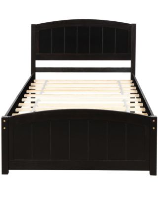 Twin Size Bed Frame, Wood Platform Bed with Headboard, Footboard and Wood Slat Support for Bedroom