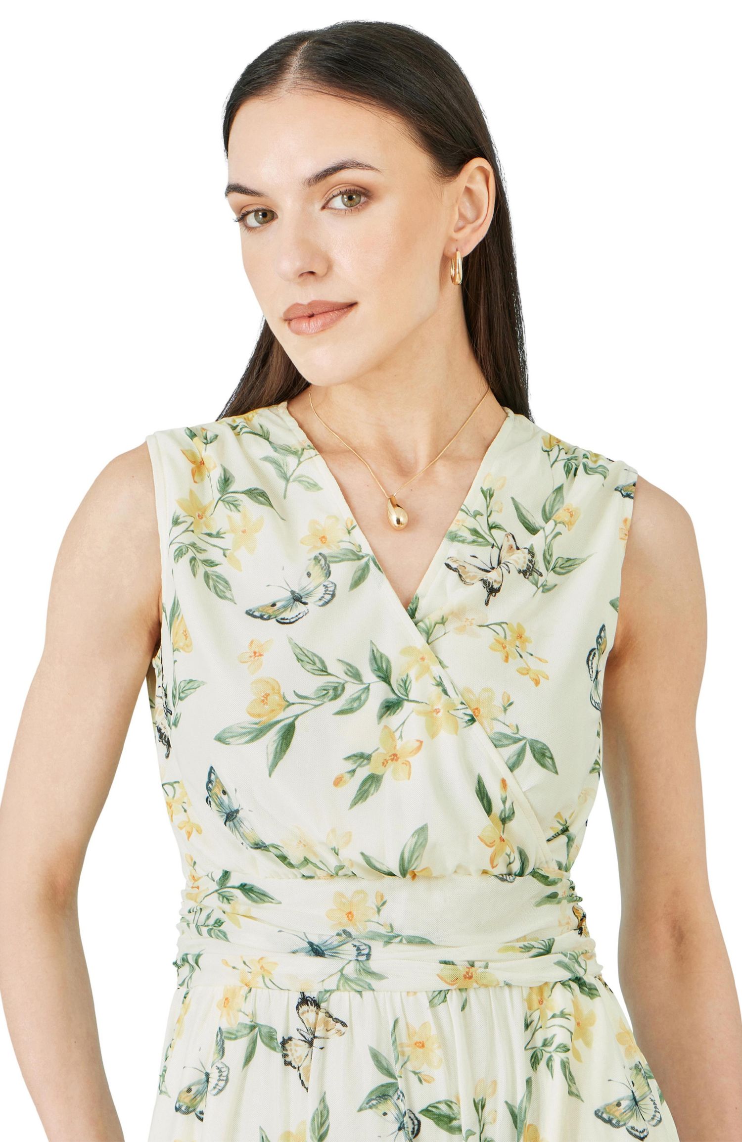 Women's Floral Print Mesh Stretch Midi Dress