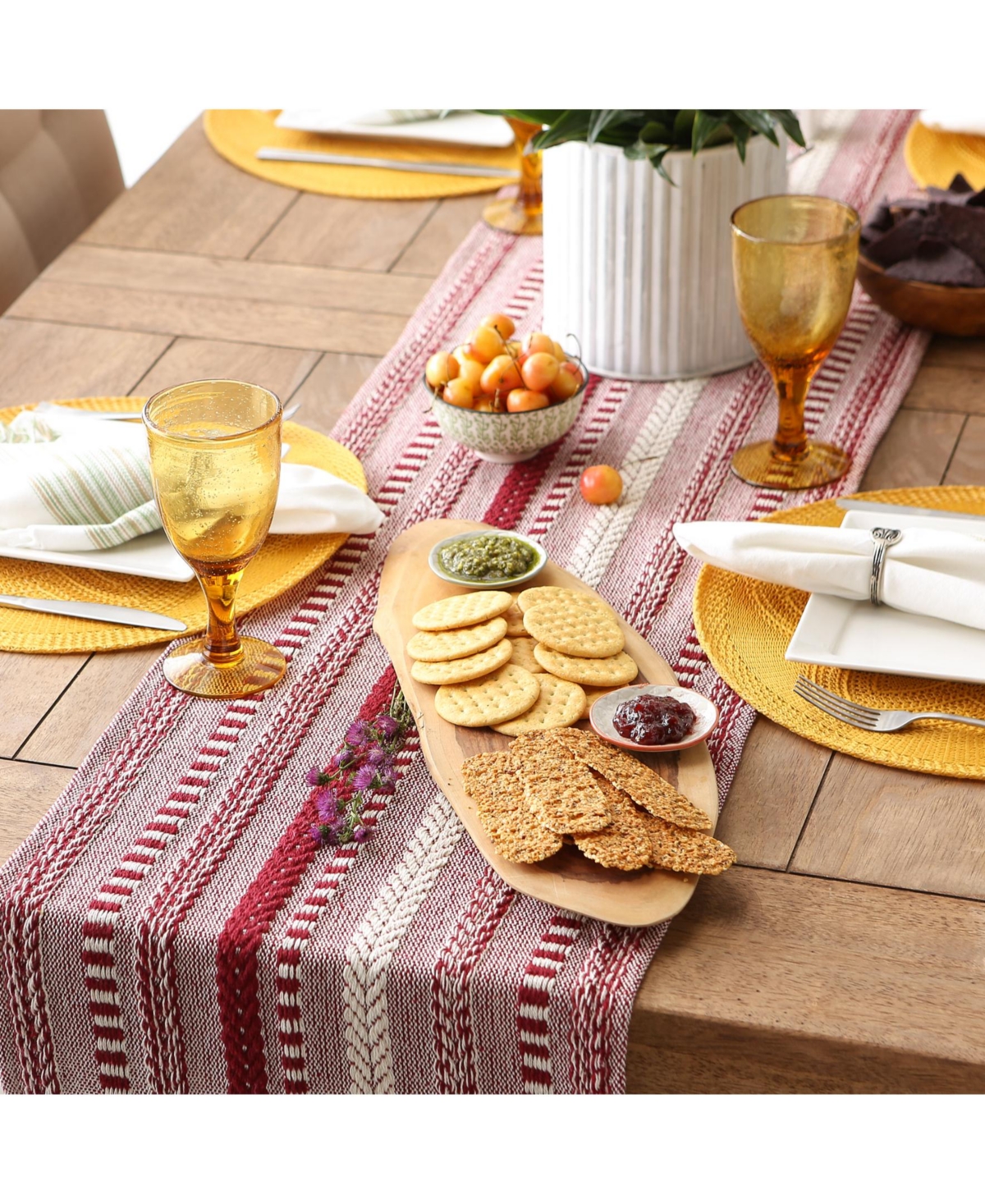 Design Imports Braided Stripe Jacquard Fringe Table Runner, 15" x 108"