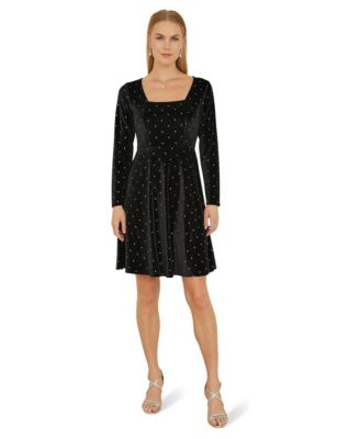 Women's Diamante Long-Sleeve Skater Dress