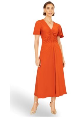 Women's Ruched Front Stretch Midi Dress