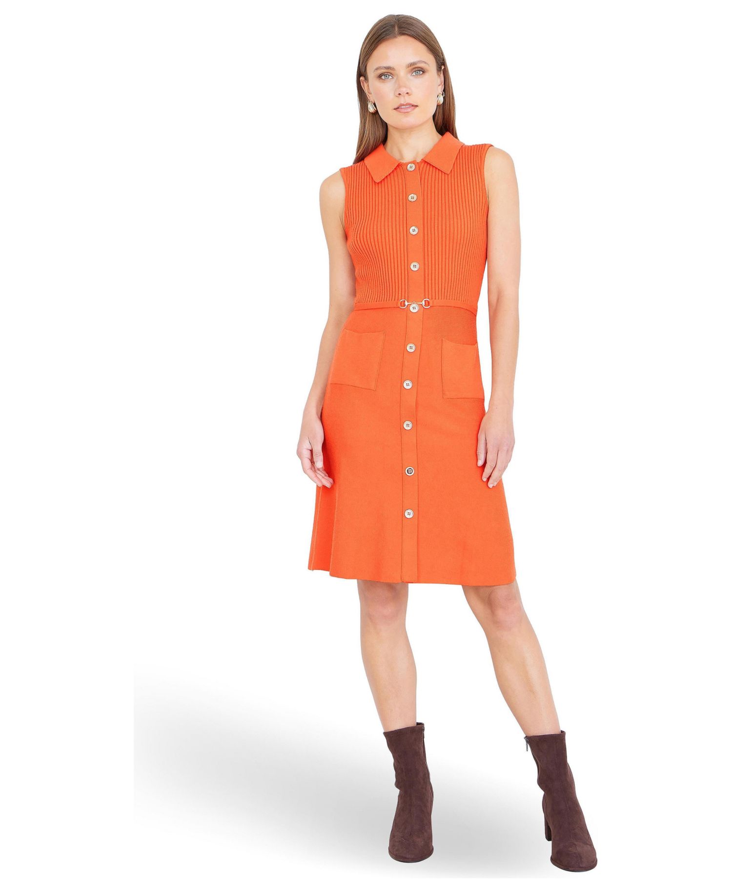 Women's Rib Knitted With Buckle Skater Dress