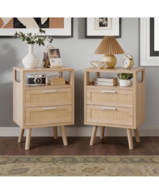 2-Drawer Modern Bedside Table with Handles