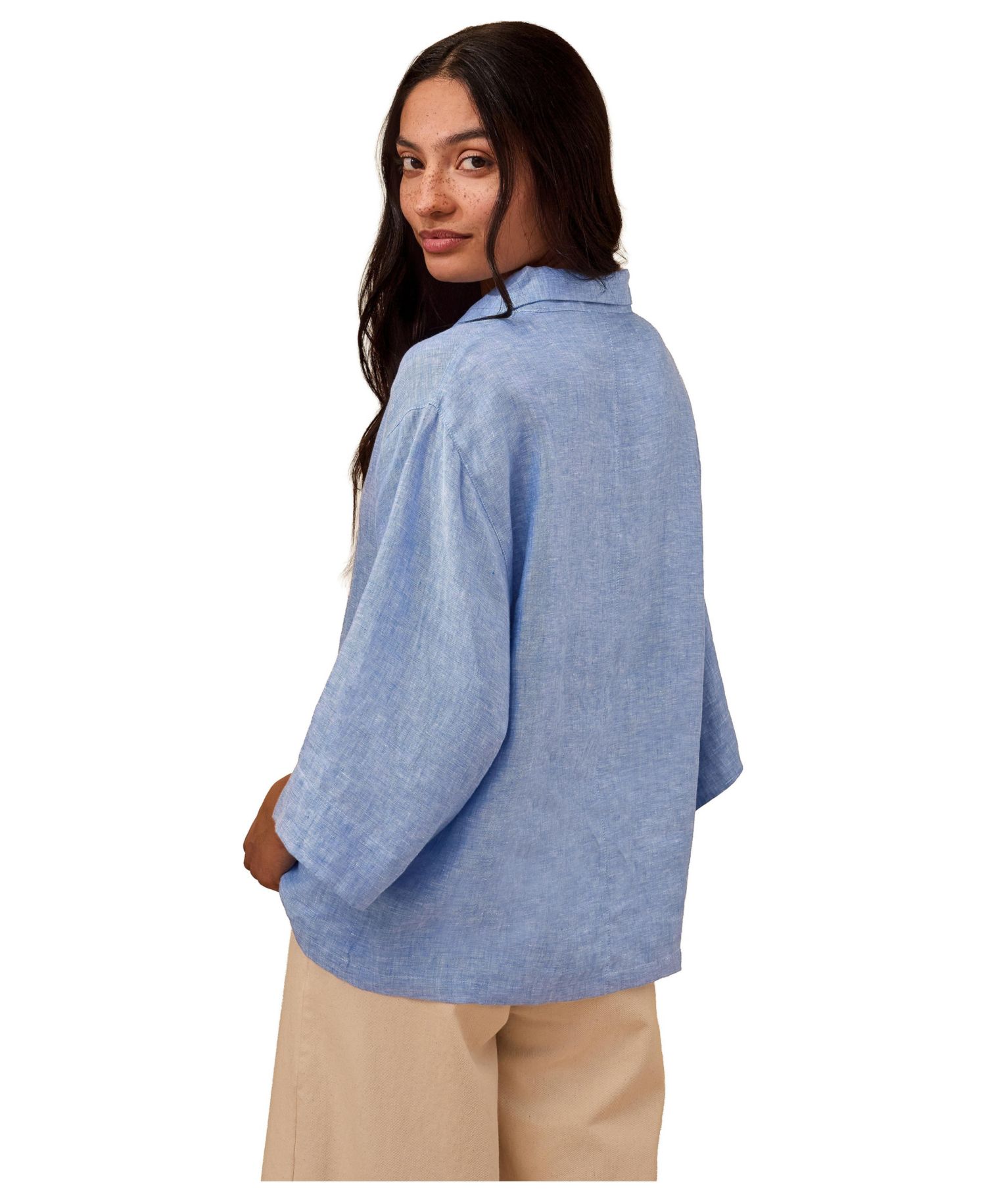 Women's Collared Popover Linen Blouse