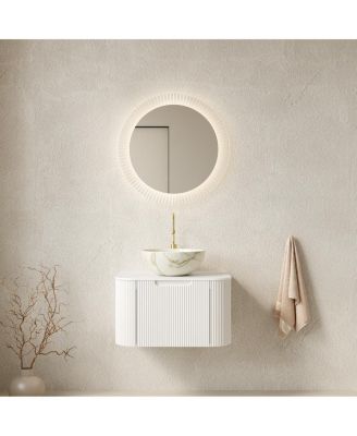 Wall Mounted Bathroom Vanity, Matte Bowl Ceramic Basin, Sintered Stone Top, Soft Close Drawer