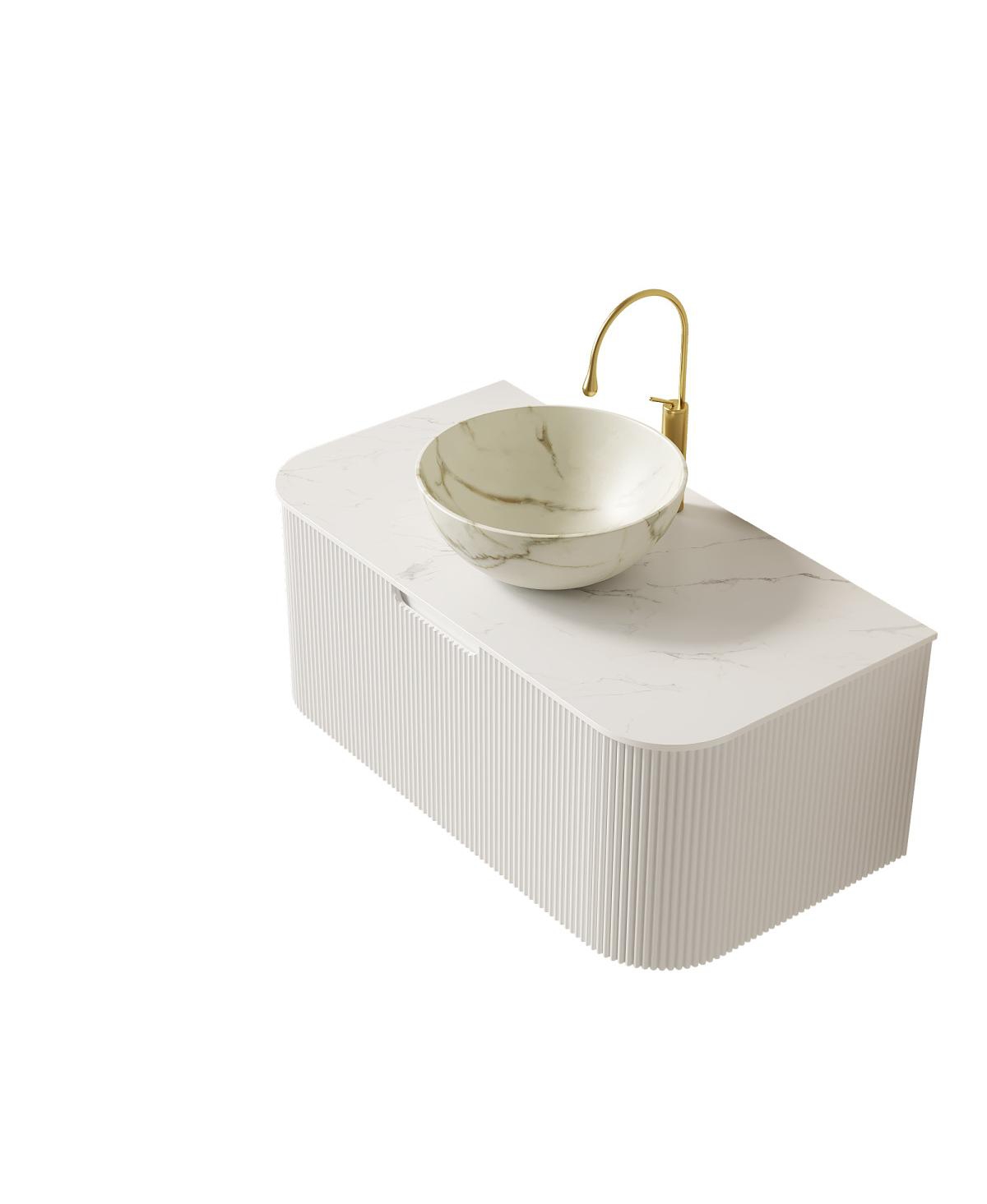 Sillysis Wall Mounted Bathroom Vanity, Matte Bowl Ceramic Basin, Sintered Stone Top