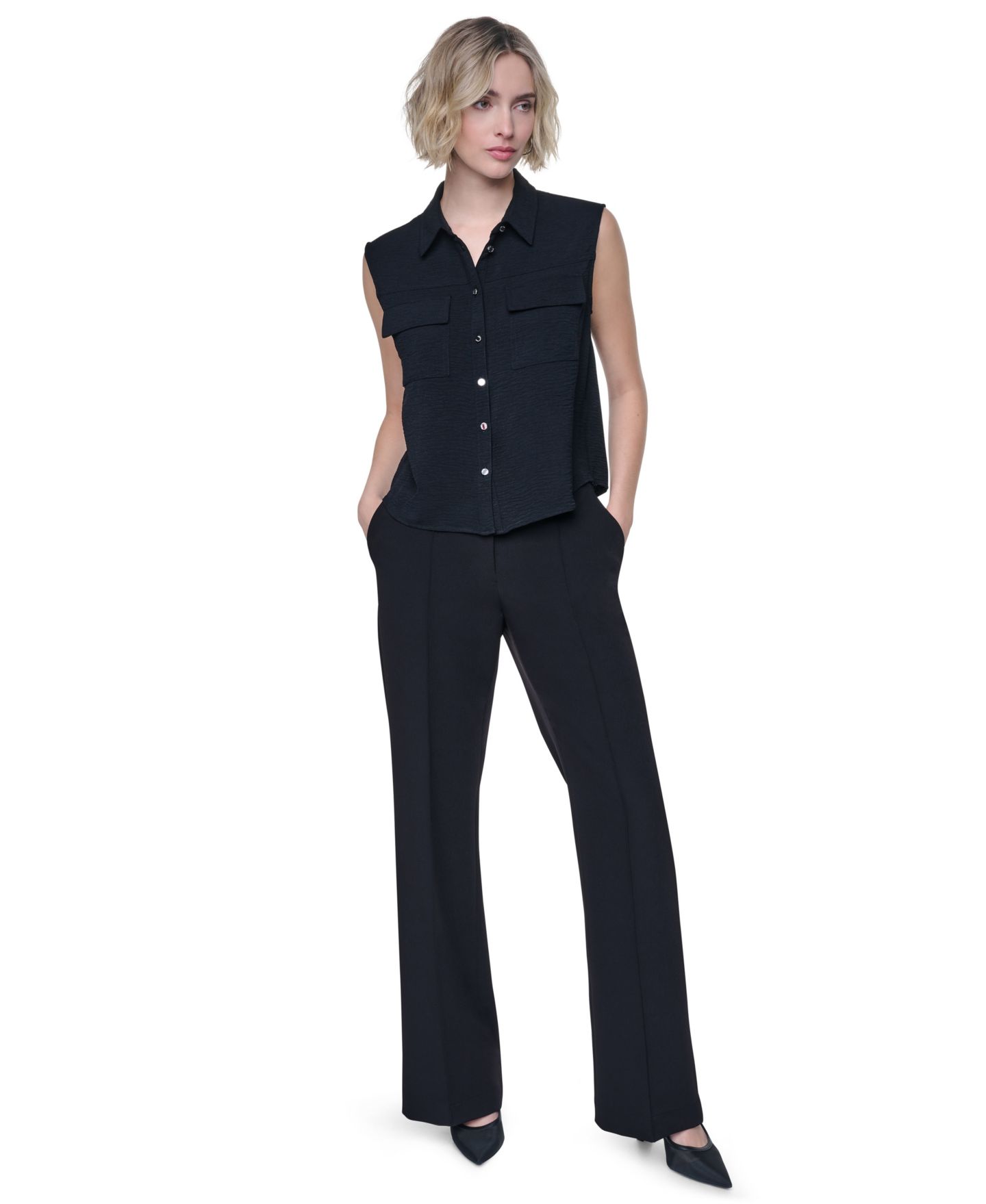 Женский топ DKNY Washer с воротником, цвет: Чёрный — фото 2