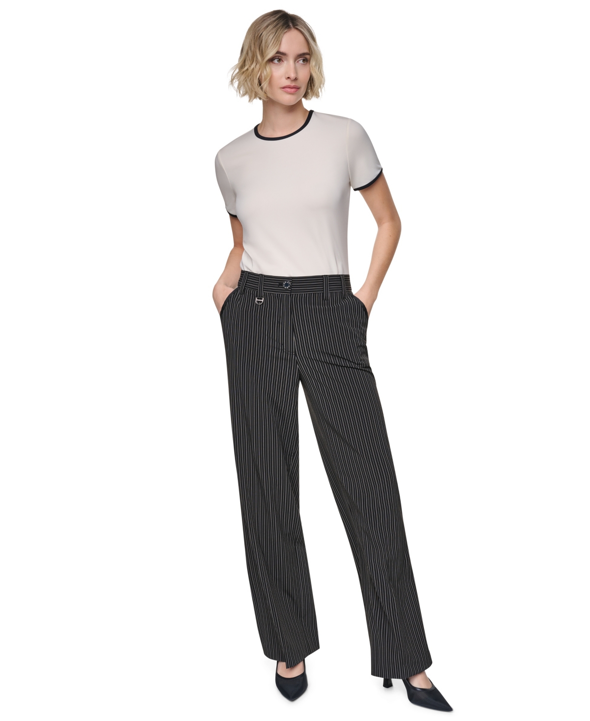 Dkny Women's Every Day Stretch Pleated Wide-Leg Trousers