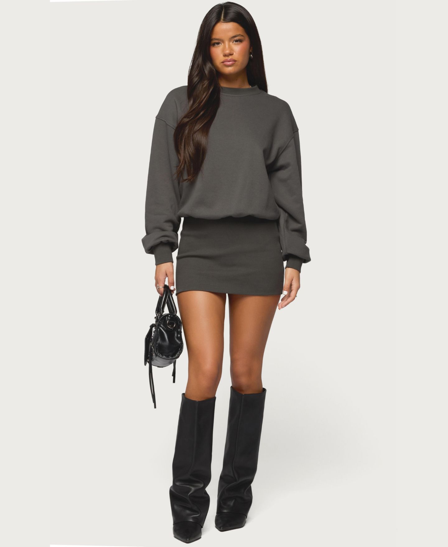 Женское платье Edikted Jannah Sweatshirt Mini, цвет: Тёмный серый — фото 5