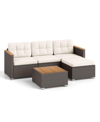 Rattan Patio Furniture Set 5 Piece with Cushions and Table