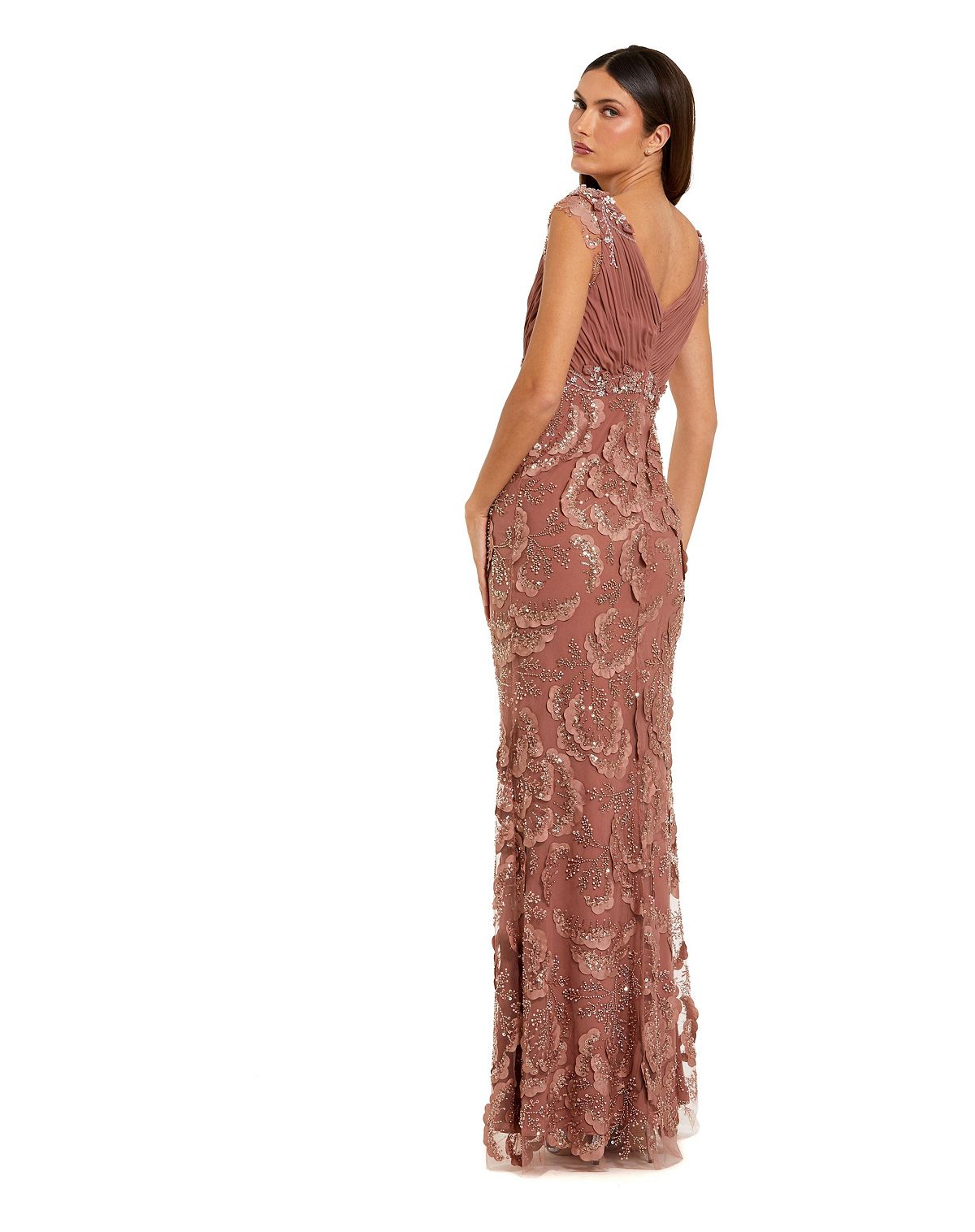 Mac Duggal Petite Floral Beaded Chiffon V-Neck Evening Gown view 2 — MAYCSS fashion products