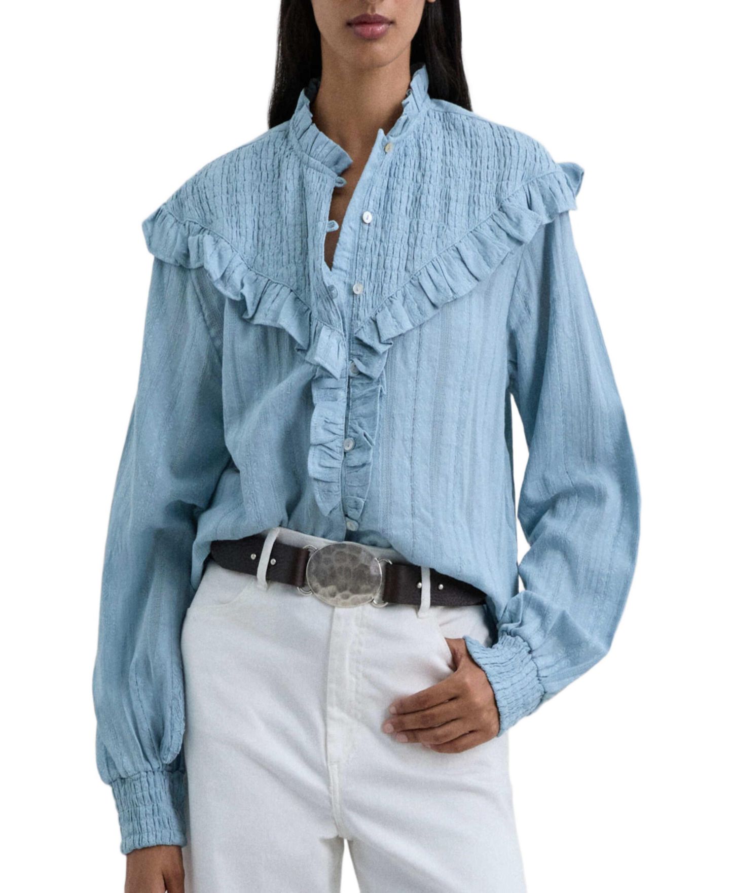 Женская рубашка Scalpers Smockruffle, цвет: Lightblue — фото 1