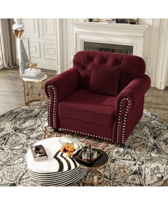 Burgundy Velvet Chesterfield Sofa with Nailhead Trim