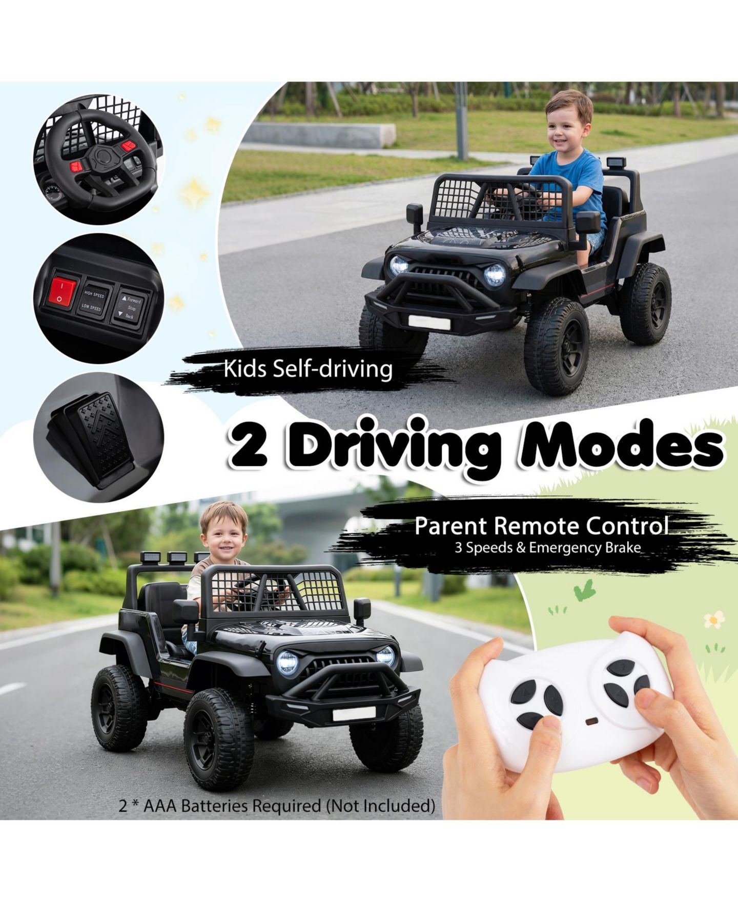 Детская игрушка Slickblue 24V Electric Ride On Car for Kids with Parent Remote, Music and Lights, цвет: Чёрный — фото 6