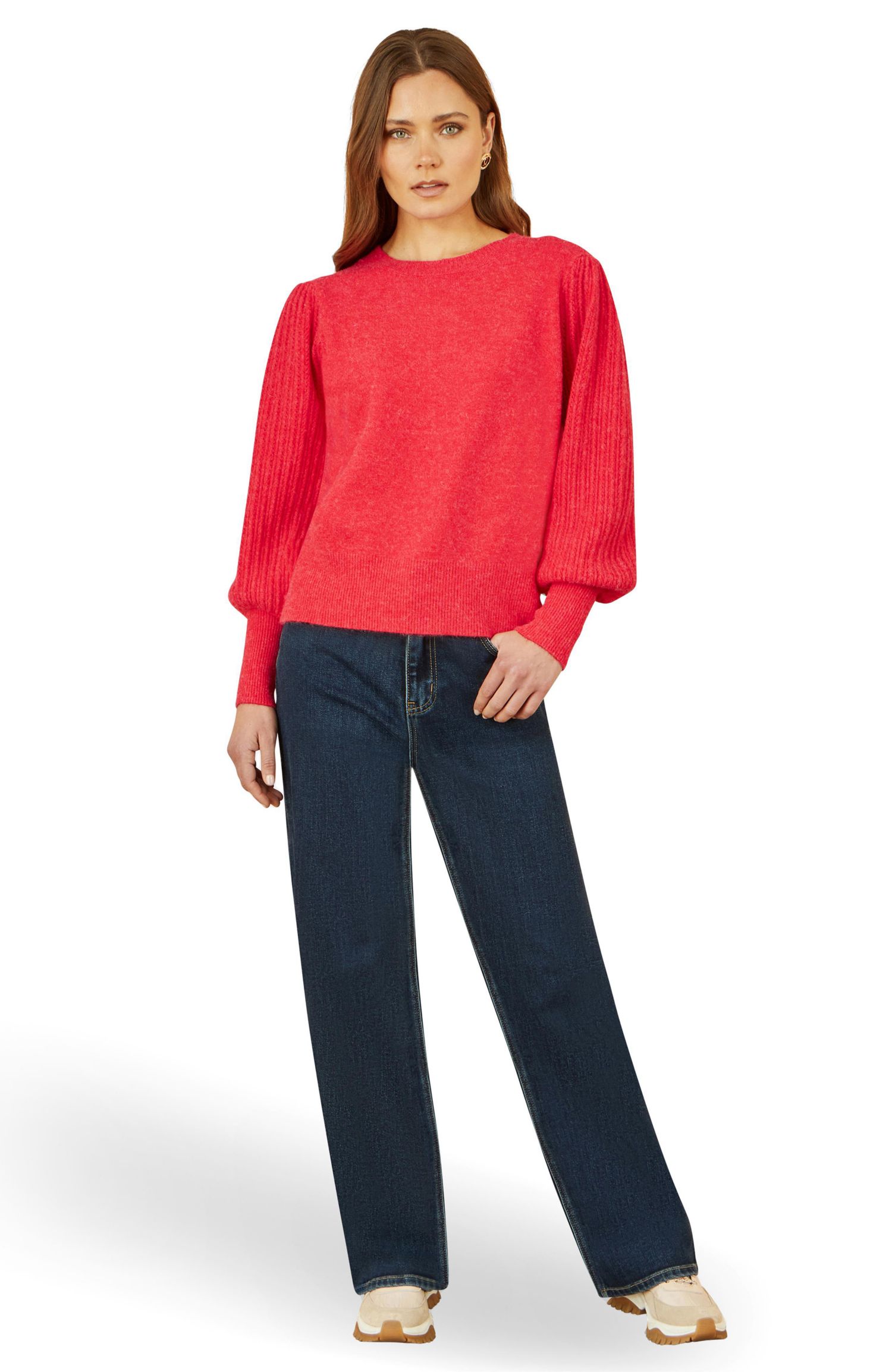 Women's Knitted Balloon Sleeve Textured Jumper