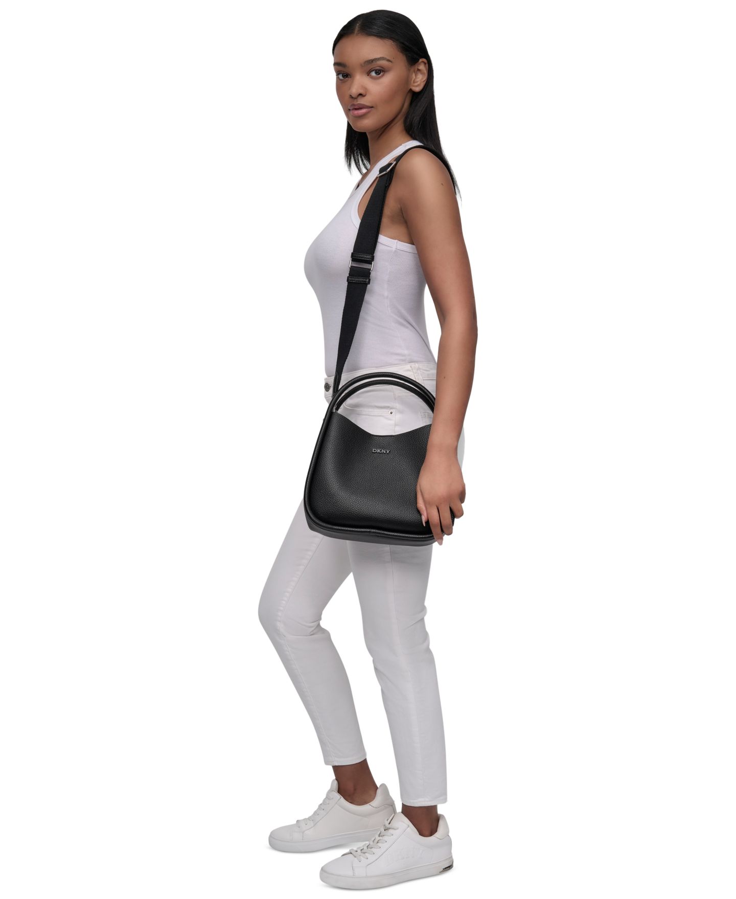 Женская сумка DKNY Capri Small Hobo Handbag, цвет: Чёрный / Серебряный — фото 5