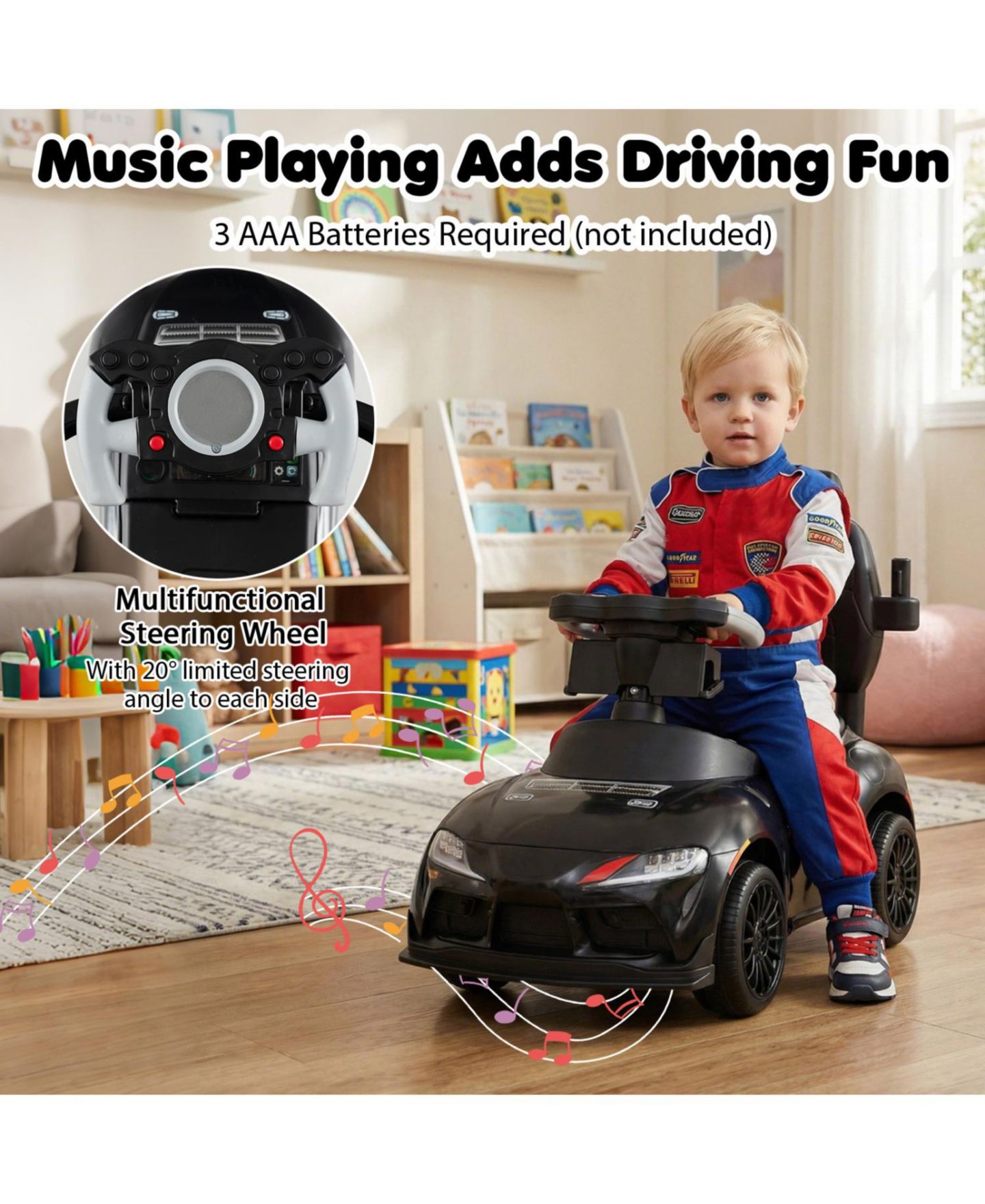 Детская игрушка Slickblue 3-in-1 Foot-to-Floor Licensed Toyota Ride-On Push Car, Ages 1.5-5+, цвет: Чёрный — фото 5