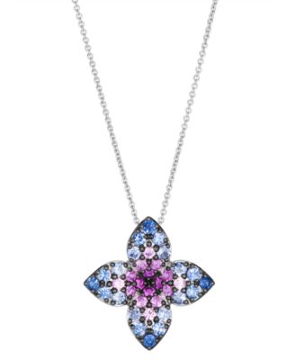 Denim Ombr&eacute;&reg; Sapphire & Pink Sapphire Floral Pendant (1-3/8 ct. t.w.) Pendant Necklace in 14k Vanilla Gold