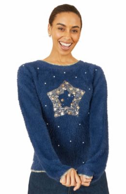 Women's Fluffy Star Holiday Sweater