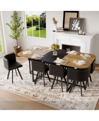8-Seat Square Dining Set Wood Grain Table and 8 Chairs