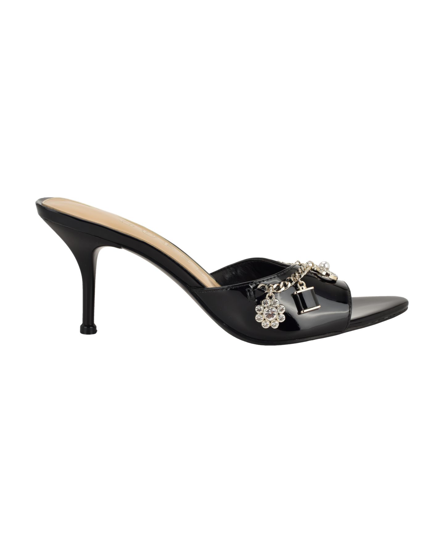Женские сандалии GUESS Vanesy Charmed Slip-On Stiletto Dress Sandals, цвет: Чёрный лаковый — фото 2