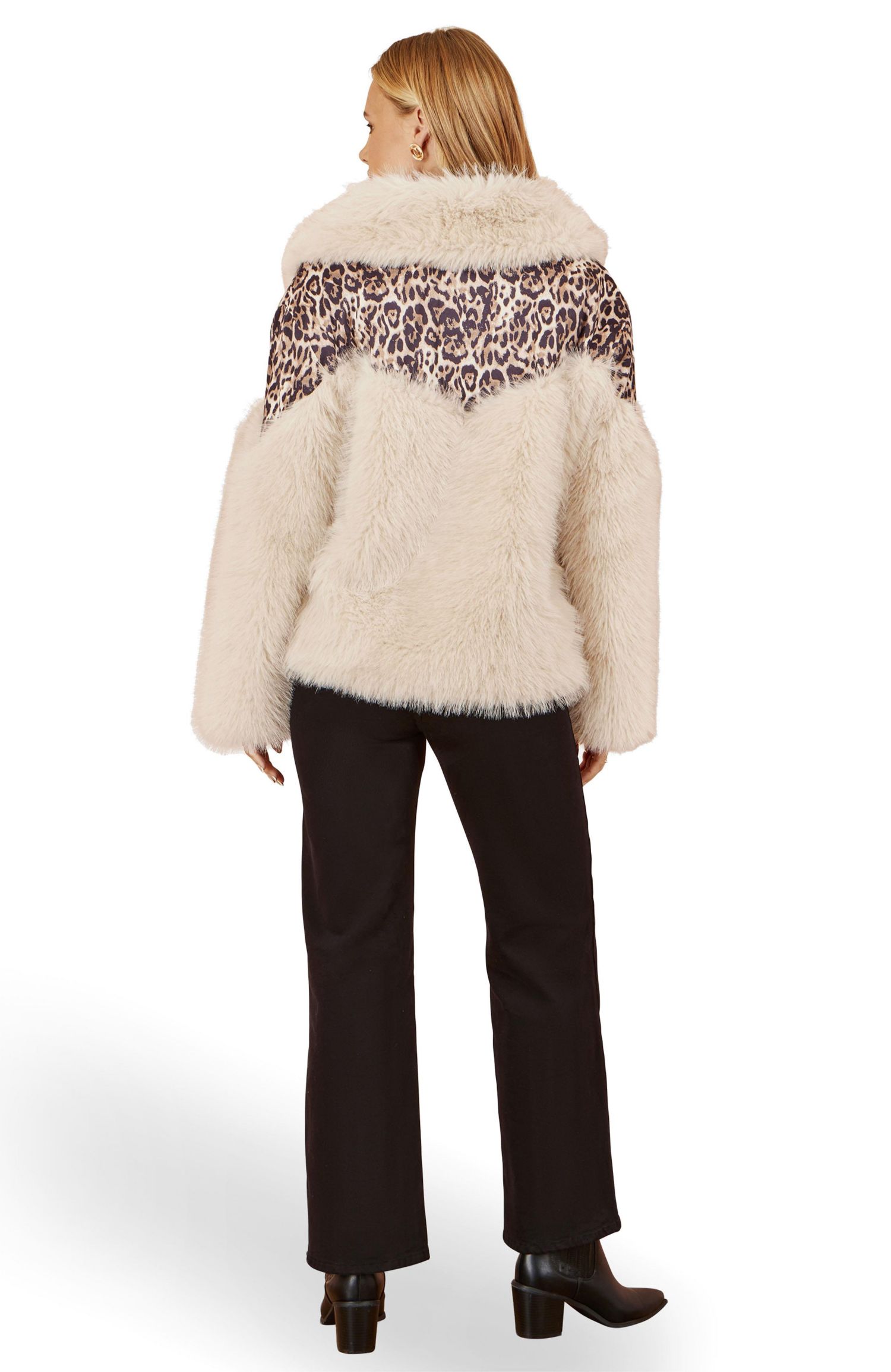 Women's Faux Fur Biker Leopard Print Jacket