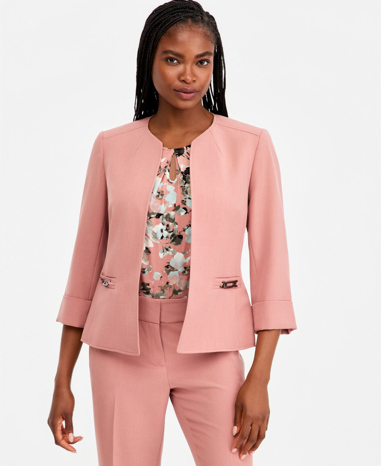 Women's Cuffed 3/4-Sleeve Collarless Blazer