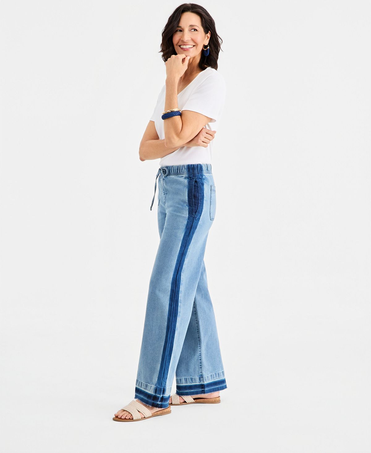 Style & Co Women's High-Rise Two-Tone Pull-On Wide-Leg Jeans, Macy's Exclusive view 3 — MAYCSS fashion products