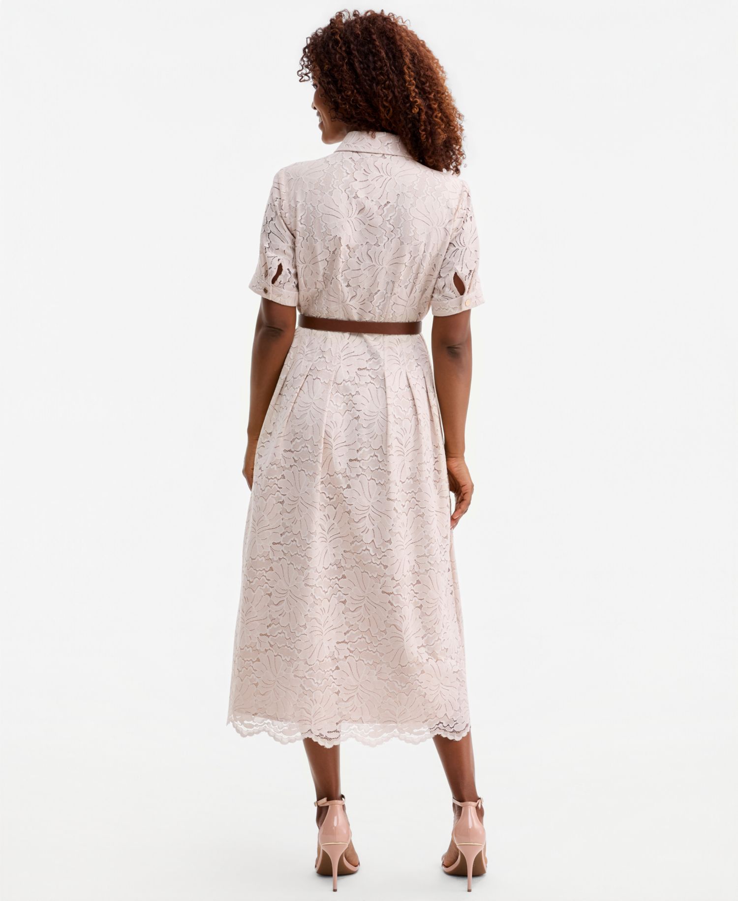 Women's Floral Lace Belted Shirtdress