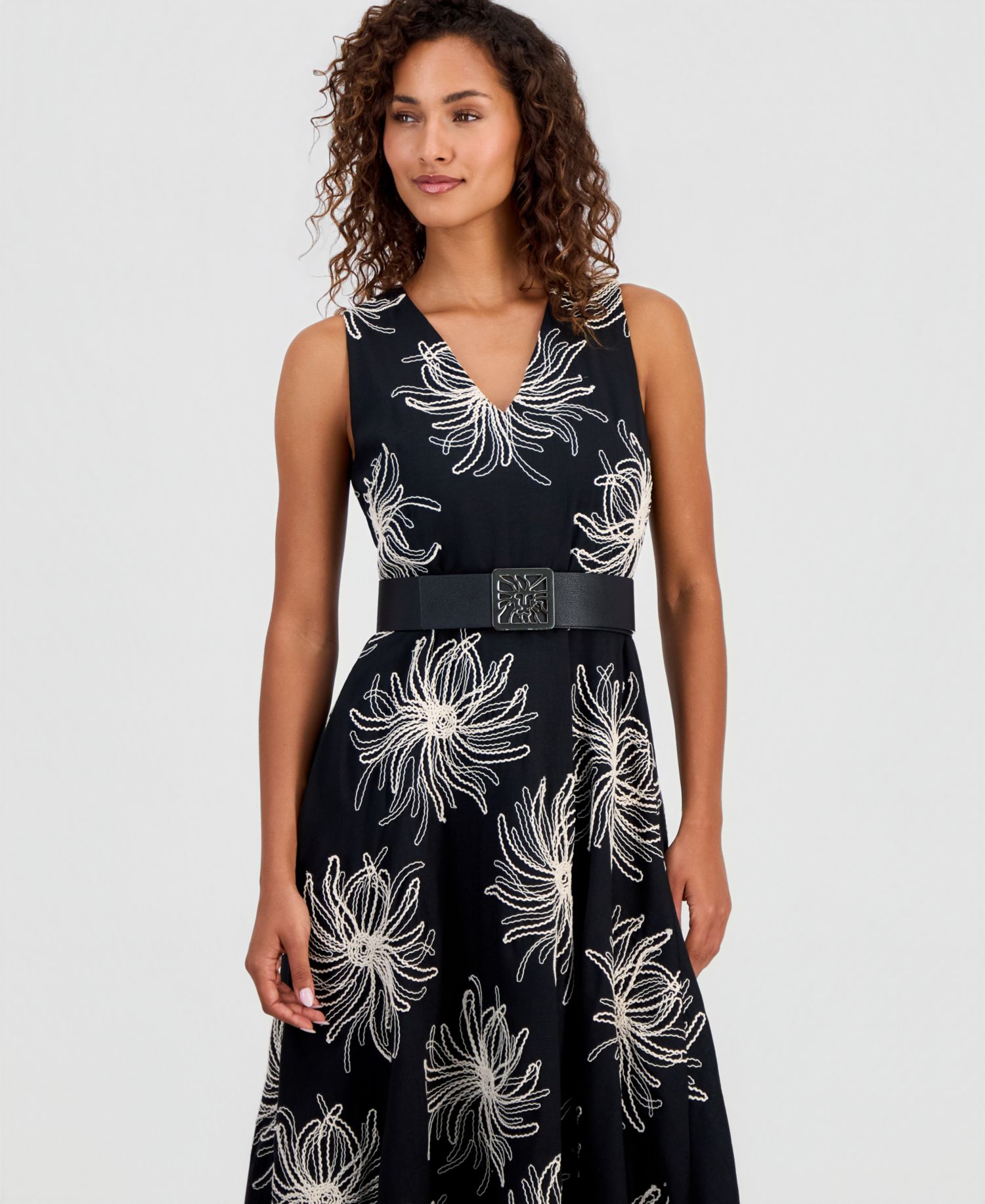 Women's Belted Embroidered Dress
