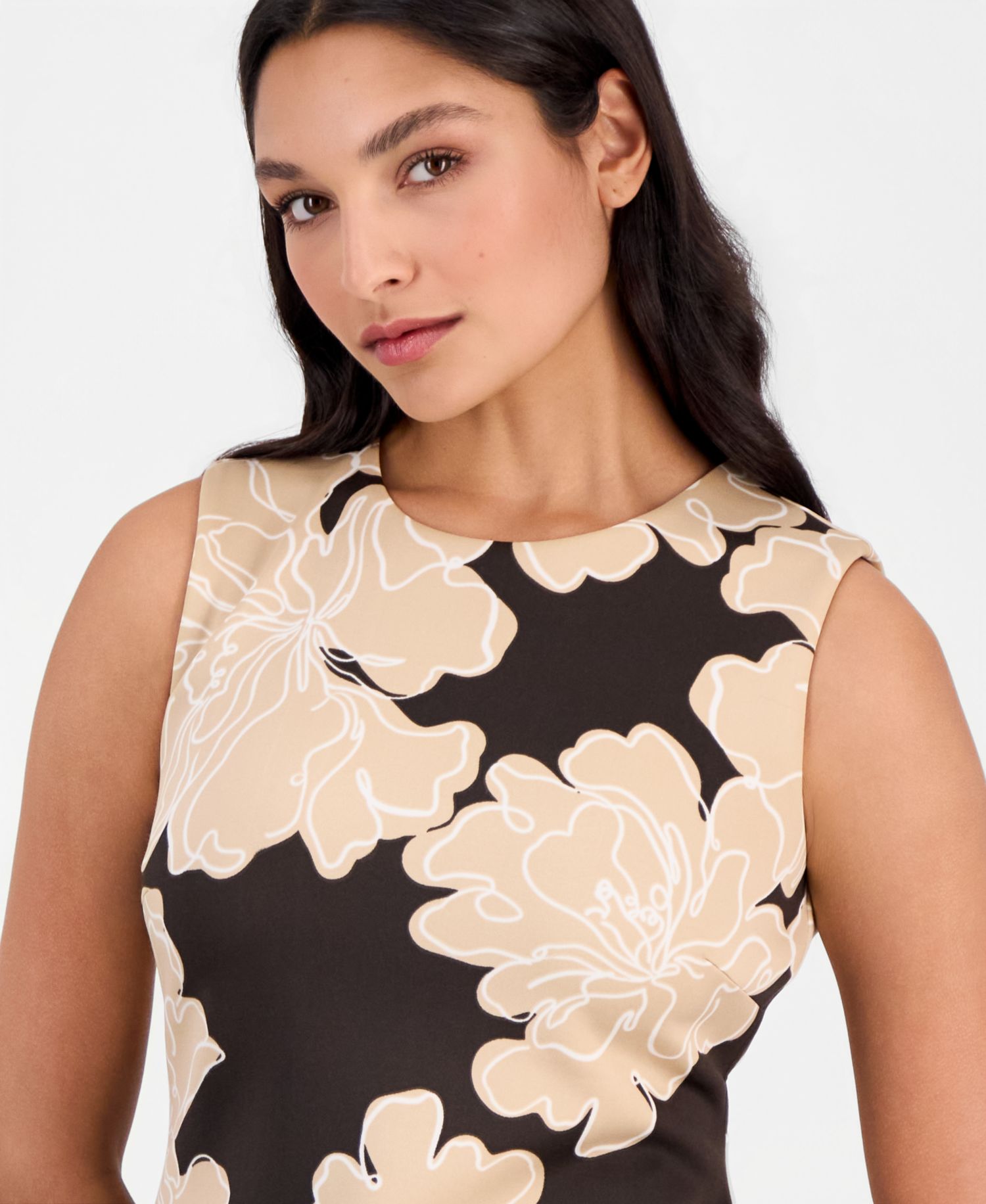 Women's Printed Sleeveless Scuba Sheath Dress
