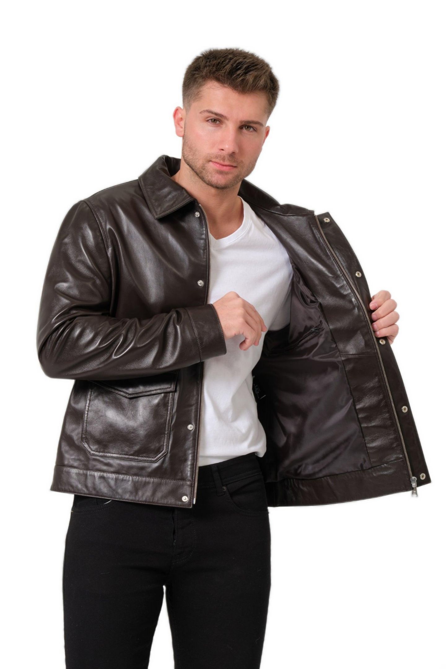 Мужская куртка Furniq UK Maddox Nappa Leather, цвет: Кофейный коричневый — фото 3