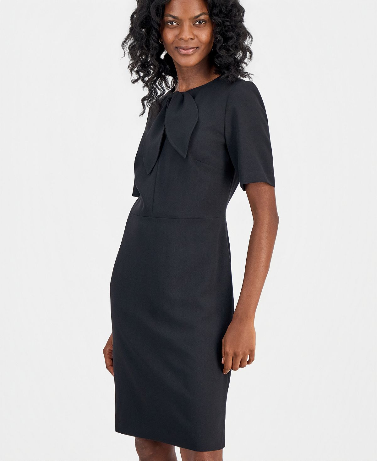 Kasper Women's Tie-Neck Short-Sleeve Sheath Dress view 2 — MAYCSS fashion products